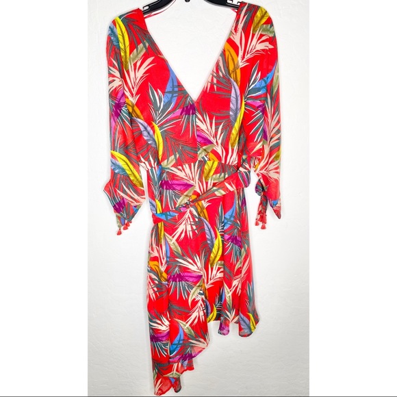 RED CARTER Floral Eliza Tassel Sleeve Wrap Dress L - Picture 9 of 10